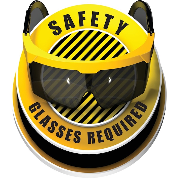 Brady Safety Glasses Required Floor Sign Anti-skid Laminated Vinyl 17in Dia BK/YL 150167 - main